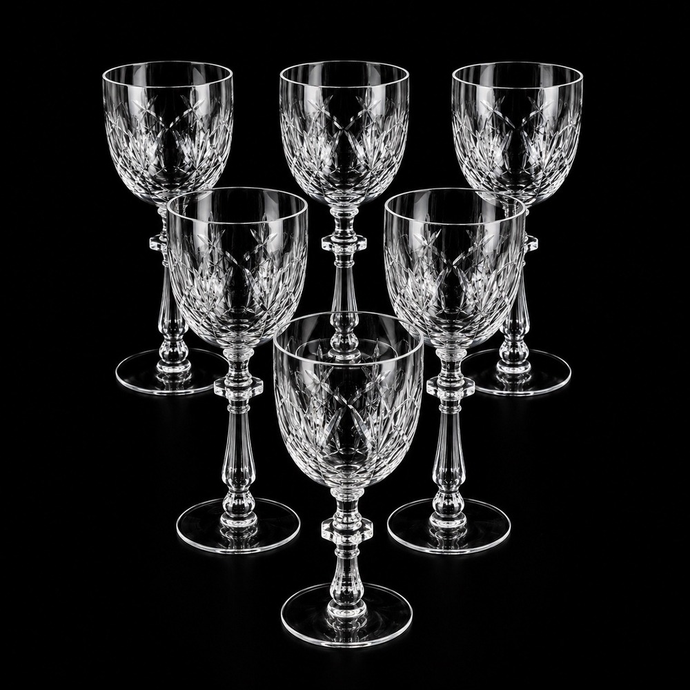 6 Rock Sharp Crystal Lady Stuart Water Goblets Set of 6 Clear Cut Glass 8 Inch
